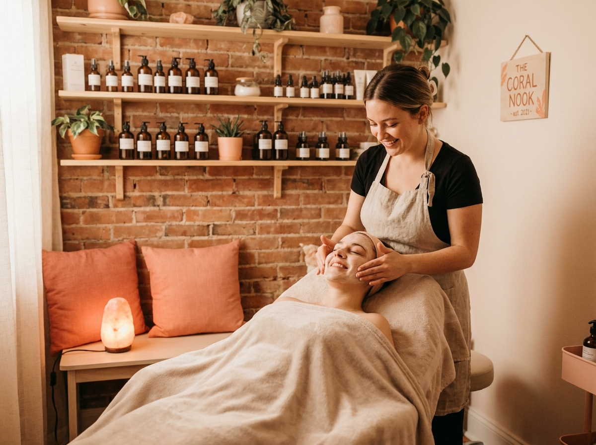 An esthetician giving a client a relaxing facial treatment at a small med spa